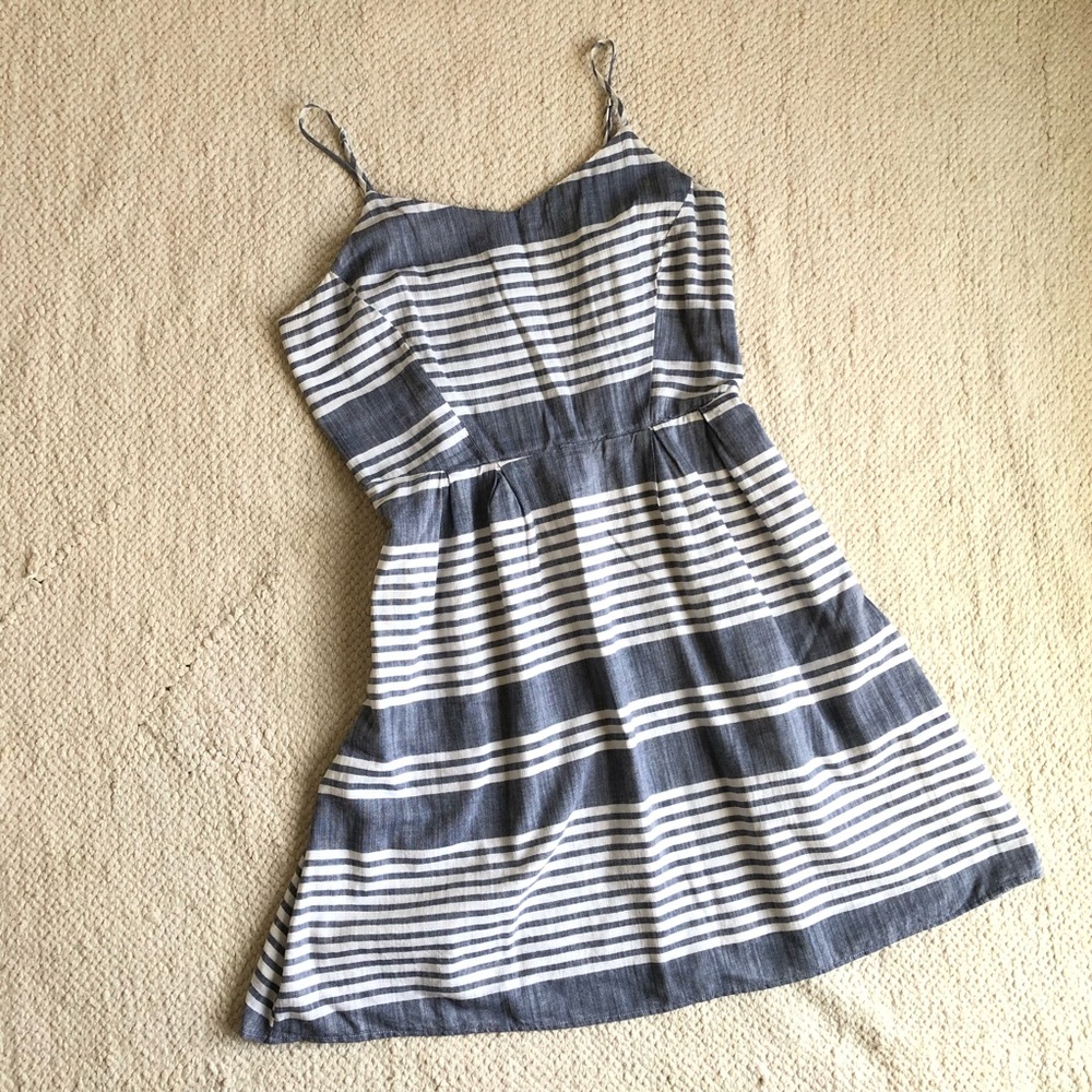 Denim Chambray and White Striped Strappy Sun Dress